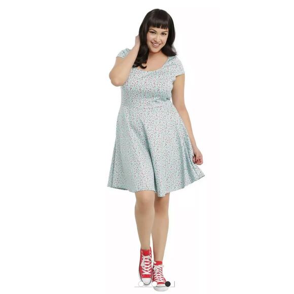 Hot Topic Teal &‎ Pink Floral Fit & Flare Skater Dress Size Large - Picture 3 of 10